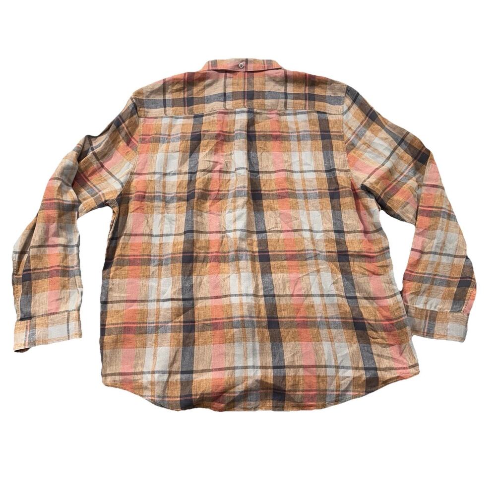 32 Bar Blues Mens XXL 100% Linen Button‎ Front Plaid Long Sleeve Casual Fall - Picture 11 of 11